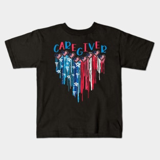 School Nurse American Flag Melting Heart 4th Of July Kids T-Shirt